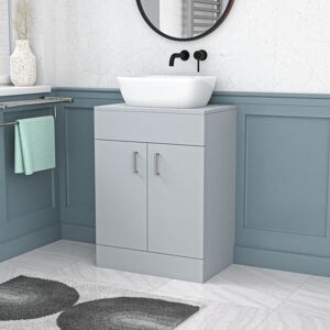 Nes Home Matte Grey 600mm Bathroom Doors Vanity Unit Rounded Rectangle Basin Nes Home Matte Grey 600mm Bathroom Doors Vanity Unit Rounded Rectangle Basin
