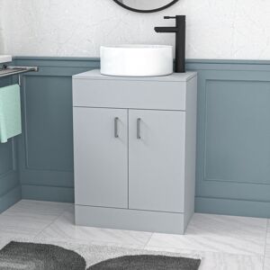Nes Home 600mm Matte Grey Freestanding Drawers Vanity & Worktop With Round Basin Nes Home 600mm Matte Grey Freestanding Drawers Vanity & Worktop With Round Basin