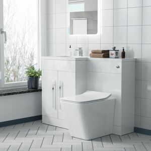 NES Home Elora White 1100 mm LH L-Shape Basin Vanity Unit WC BTW Rimless Toilet NES Home Elora White 1100 mm LH L-Shape Basin Vanity Unit WC BTW Rimless Toilet