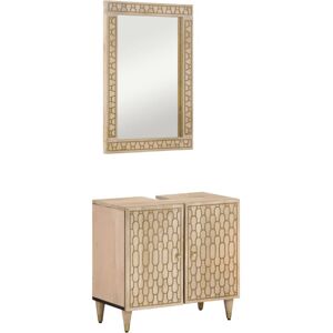 (brown) vidaXL Bathroom Furniture Set 2 Piece Storage Sink Cabinet Solid Wood Ma (brown) vidaXL Bathroom Furniture Set 2 Piece Storage Sink Cabinet Solid Wood Ma