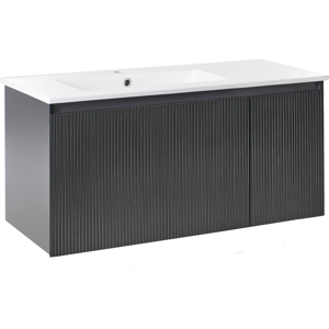 Beliani Wall Mounted Vanity Unit with Basin TIETE 100 cm Black Beliani Wall Mounted Vanity Unit with Basin TIETE 100 cm Black