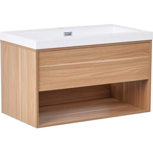Beliani Wall Mounted Vanity Unit with Basin BERBICE 80 cm Light Brown Beliani Wall Mounted Vanity Unit with Basin BERBICE 80 cm Light Brown