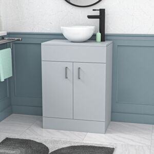 Nes Home Matte Grey 600mm Bathroom Doors Vanity Unit Round Ceramic Basin Nes Home Matte Grey 600mm Bathroom Doors Vanity Unit Round Ceramic Basin