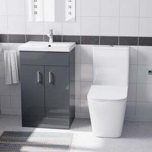 Nes Home 500mm Dark Grey Basin Vanity & Rimless White Close Coupled Toilet Nes Home 500mm Dark Grey Basin Vanity & Rimless White Close Coupled Toilet