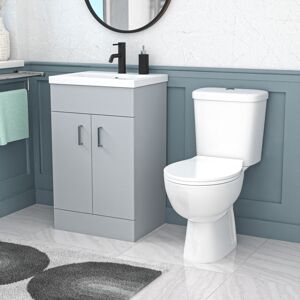 Nes Home 500mm Matte Grey Basin Vanity Unit and White Close Coupled Toilet Nes Home 500mm Matte Grey Basin Vanity Unit and White Close Coupled Toilet