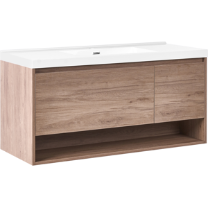 Beliani Wall Mounted Vanity Unit with Basin UMAYO 120 cm Light Brown Beliani Wall Mounted Vanity Unit with Basin UMAYO 120 cm Light Brown