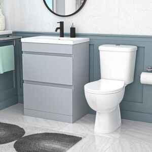 Nes Home 600mm Matte Grey 2 Drawers Handleless Basin Vanity Close Coupled Toilet Nes Home 600mm Matte Grey 2 Drawers Handleless Basin Vanity Close Coupled Toilet