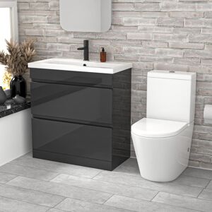 Nes Home 800mm Dark Grey Handleless Drawers Basin Vanity Close Coupled Toilet Nes Home 800mm Dark Grey Handleless Drawers Basin Vanity Close Coupled Toilet