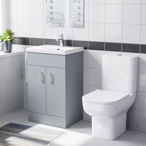 Nes Home 500mm Matte Grey Basin Vanity & Square White Close Coupled Toilet Nes Home 500mm Matte Grey Basin Vanity & Square White Close Coupled Toilet