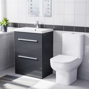 Nes Home 600mm Dark Grey Drawers Basin Vanity Unit Square Close Coupled Toilet Nes Home 600mm Dark Grey Drawers Basin Vanity Unit Square Close Coupled Toilet