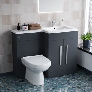 Nes Home 1100mm Right Hand Matte Grey Basin Vanity WC Unit & Back To Wall Toilet Nes Home 1100mm Right Hand Matte Grey Basin Vanity WC Unit & Back To Wall Toilet