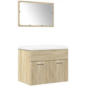 vidaXL Bathroom Furniture Set 3 Piece Sink Cabinet Sonoma Oak Engineered Wood vidaXL Bathroom Furniture Set 3 Piece Sink Cabinet Sonoma Oak Engineered Wood
