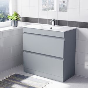 Nes Home Matte Grey 800mm 2 Drawer Vanity Cabinet & Slim Basin Sink Freestanding Nes Home Matte Grey 800mm 2 Drawer Vanity Cabinet & Slim Basin Sink Freestanding