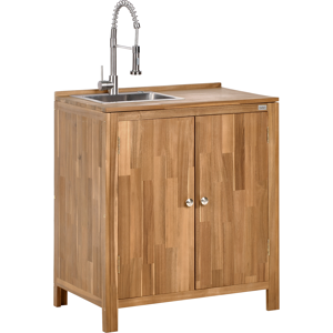 Beliani Outdoor Kitchen Cabinet with Sink VENOSA Acacia Wood Brown/ Silver Beliani Outdoor Kitchen Cabinet with Sink VENOSA Acacia Wood Brown/ Silver