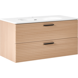 Beliani Wall Mounted Vanity Unit with Basin ARAPA 100 cm Light Brown Beliani Wall Mounted Vanity Unit with Basin ARAPA 100 cm Light Brown