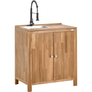 Beliani Outdoor Kitchen Cabinet with Sink VENOSA Acacia Wood Brown/ Black Beliani Outdoor Kitchen Cabinet with Sink VENOSA Acacia Wood Brown/ Black