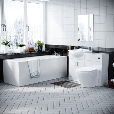 NES Home Kelly 550mm White Basin Vanity Cabinet with WC, BTW Toilet & Acrylic Bath Suite NES Home Kelly 550mm White Basin Vanity Cabinet with WC, BTW Toilet & Acrylic Bath Suite