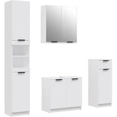 vidaXL Bathroom Cabinet Set White Engineered Wood Vanity Unit - Bathroom Cabinet Set vidaXL Bathroom Cabinet Set White Engineered Wood Vanity Unit - Bathroom Cabinet Set