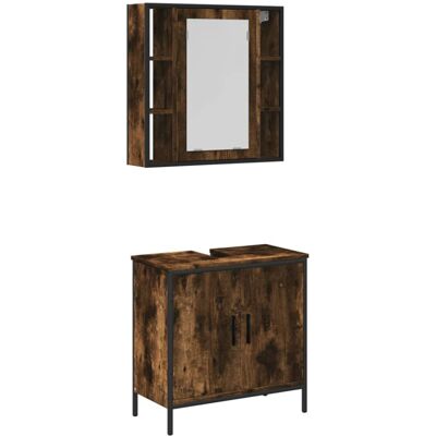 VidaXL Bathroom Furniture Set 2 Piece Smoked Oak Engineered Wood VidaXL Bathroom Furniture Set 2 Piece Smoked Oak Engineered Wood
