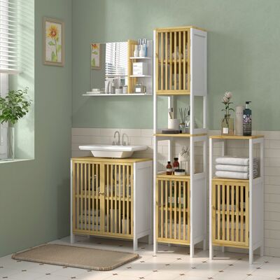 HOMCOM Under Sink Bathroom Cabinet with Slat Doors, Bamboo Blend, Adjustable She HOMCOM Under Sink Bathroom Cabinet with Slat Doors, Bamboo Blend, Adjustable She