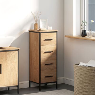HOMCOM Narrow Bathroom Storage Cabinet with 4 Drawers for Small Spaces, Oak HOMCOM Narrow Bathroom Storage Cabinet with 4 Drawers for Small Spaces, Oak