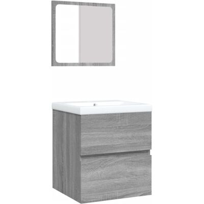 vidaXL Gray Sonoma Bathroom Cabinet with Sink and Mirror vidaXL Gray Sonoma Bathroom Cabinet with Sink and Mirror