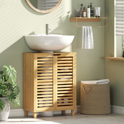 HOMCOM Under Sink Bathroom Cabinet, Bamboo Under Sink Cabinet, Natural HOMCOM Under Sink Bathroom Cabinet, Bamboo Under Sink Cabinet, Natural