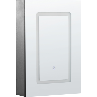 Beliani Bathroom Mirror Cabinet Black Glass and Engineered Wood - Bathroom Mirror Cabinet Beliani Bathroom Mirror Cabinet Black Glass and Engineered Wood - Bathroom Mirror Cabinet