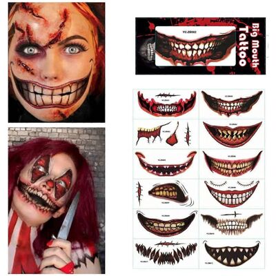 konhill (As show, One size) Halloween Prank Makeup Temporary Tattoo, Scary Big Mouth Fac konhill (As show, One size) Halloween Prank Makeup Temporary Tattoo, Scary Big Mouth Fac