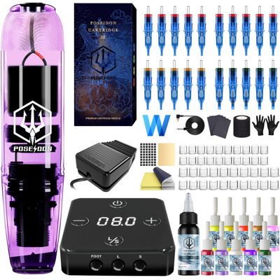 POSEIDON Tattoo Gun Kit, Rotary Tattoo Pen Kit with 20 PCS Cartridge Needles, Pr POSEIDON Tattoo Gun Kit, Rotary Tattoo Pen Kit with 20 PCS Cartridge Needles, Pr