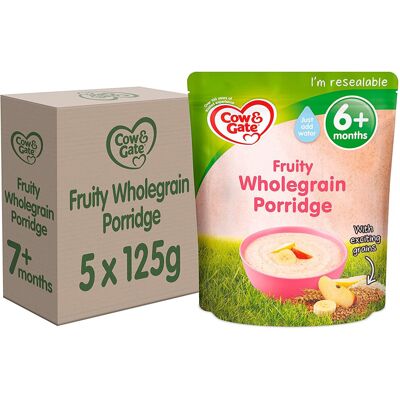 Cow & Gate Fruity Wholegrain Porridge Baby Food Cereal, 6+ Months, 125 g, Pack o Cow & Gate Fruity Wholegrain Porridge Baby Food Cereal, 6+ Months, 125 g, Pack o