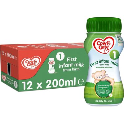 Cow & Gate 1 First Infant Baby Milk Ready to Use Liquid Formula, from Birth, 200 Cow & Gate 1 First Infant Baby Milk Ready to Use Liquid Formula, from Birth, 200