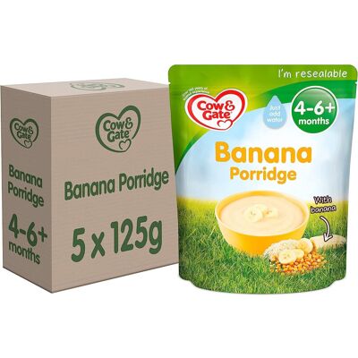 Cow & Gate Banana Porridge Baby Cereal 4-6+ Months, 125g - Real Banana Flakes, I Cow & Gate Banana Porridge Baby Cereal 4-6+ Months, 125g - Real Banana Flakes, I
