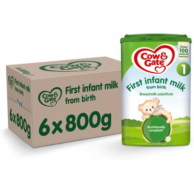Cow & Gate 1 First Infant Milk Powder Formula from Birth 800g (Pack of 6) - 1525 Cow & Gate 1 First Infant Milk Powder Formula from Birth 800g (Pack of 6) - 1525
