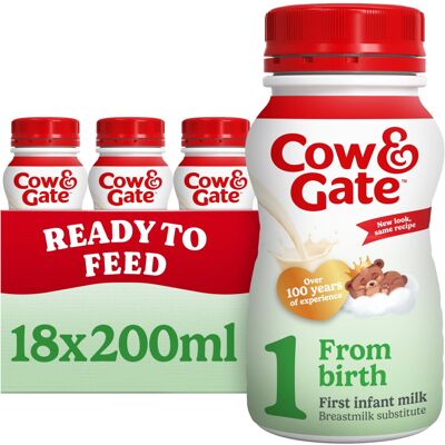 Cow & Gate 1 First Infant Baby Milk Ready to Use Liquid Formula, from Birth, 200 Cow & Gate 1 First Infant Baby Milk Ready to Use Liquid Formula, from Birth, 200