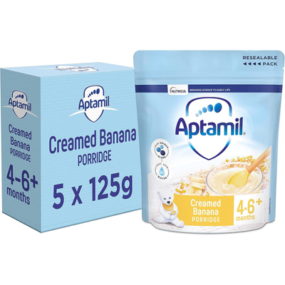 5 x 125g Aptamil Creamed Banana Porridge Suitable For 4-6+ Months 5 x 125g Aptamil Creamed Banana Porridge Suitable For 4-6+ Months