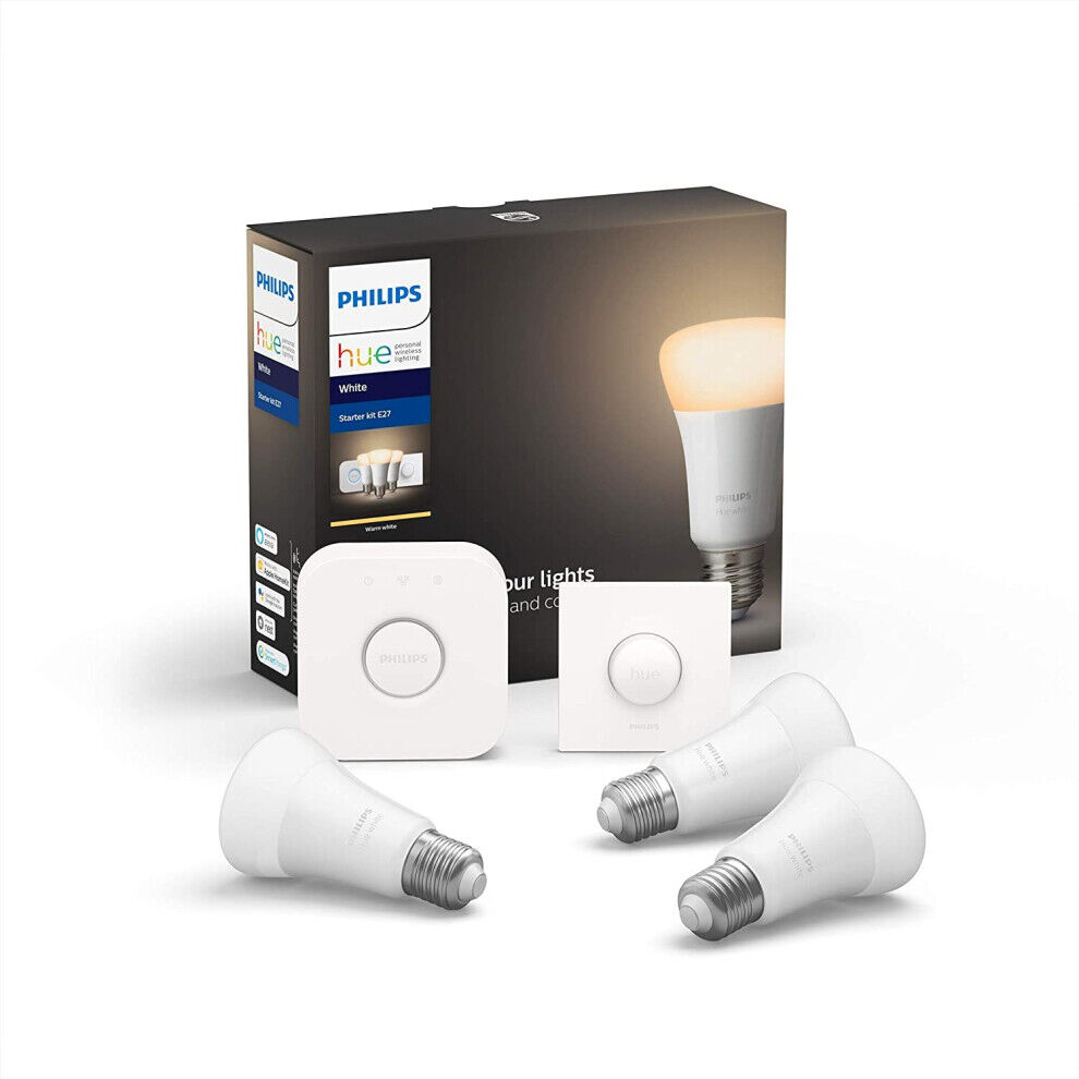 Philips Hue Starter Kit White Ambiance: Smart Bulb 3 Pack LED [E27 Edison Screw]