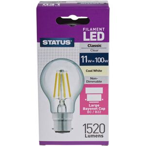 Status LED BC GLS 11W Filament Lamp 1520lm Cool White 4000K Equiv. 100W B22 128x70mm (1 Status LED BC GLS 11W Filament Lamp 1520lm Cool White 4000K Equiv. 100W B22 128x70mm (1