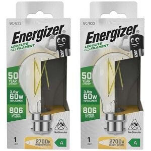 Energizer A Rated LED GLS B22 806lm 3.8W 2700K Warm White Pack of 2 Energizer A Rated LED GLS B22 806lm 3.8W 2700K Warm White Pack of 2