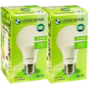(2 pack) Lowenergie LED Light Bulb 10w Edison Screw E27 Day White 6000K A60 GLS (2 pack) Lowenergie LED Light Bulb 10w Edison Screw E27 Day White 6000K A60 GLS