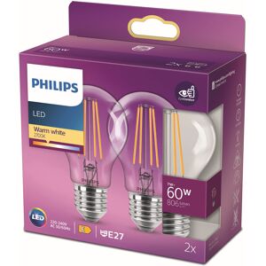 Philips LED Classic A60 Light Bulb Set of 2 E27 Edison Screw 7W 60W Equiva Philips LED Classic A60 Light Bulb Set of 2 E27 Edison Screw 7W 60W Equiva