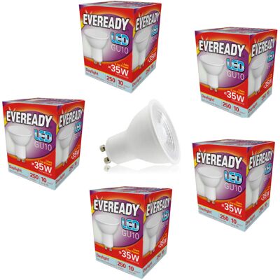 5x Eveready GU10 LED Light Bulbs 3.1W 6500K 250lms A+ Efficient 5x Eveready GU10 LED Light Bulbs 3.1W 6500K 250lms A+ Efficient