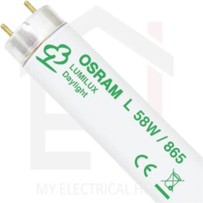 Osram T8 Fluorescent Tube 58W 5ft 6500K Cool Daylight, Dimmable, 90% Lumen Maint Osram T8 Fluorescent Tube 58W 5ft 6500K Cool Daylight, Dimmable, 90% Lumen Maint