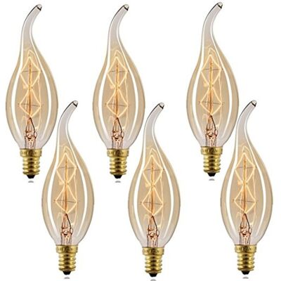 Perfet 6pcs 40W Incandescent Vintage Edison Lights Bulbs Candle E14 C35L Dimmable Decor Perfet 6pcs 40W Incandescent Vintage Edison Lights Bulbs Candle E14 C35L Dimmable Decor