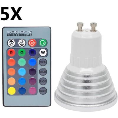 Kikidex (As show, One size) 5X GU10 Color Bulb 3W RGB LED Bulb Multicolor Light Bulb 16 Kikidex (As show, One size) 5X GU10 Color Bulb 3W RGB LED Bulb Multicolor Light Bulb 16