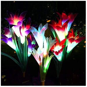 Kunmuzi LED Solar Lily Flower Lights 3-Pack, 12-Head, 7-Color Changing Outdoor Garden St Kunmuzi LED Solar Lily Flower Lights 3-Pack, 12-Head, 7-Color Changing Outdoor Garden St