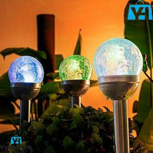 Yorkshire Homeware Ltd (3 Lights) Solar Powered Colour Changing Led Glass Ball Garden Crack Lights Mult Yorkshire Homeware Ltd (3 Lights) Solar Powered Colour Changing Led Glass Ball Garden Crack Lights Mult