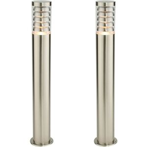 Loos 2 PACK Outdoor Garden Bollard Light 80cm Brushed Steel 9W - Outdoor Garden Bollard Light Loos 2 PACK Outdoor Garden Bollard Light 80cm Brushed Steel 9W - Outdoor Garden Bollard Light