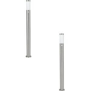 Loops 2 PACK IP44 Outdoor Bollard Light PIR Sensor Stainless Steel - 1100mm Pathway - Modern Loops 2 PACK IP44 Outdoor Bollard Light PIR Sensor Stainless Steel - 1100mm Pathway - Modern