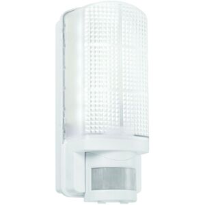 Loops WHITE IP44 Outdoor Wall Bulkhead Light & 10m PIR Motion Sensor 6W Daylight LED Loops WHITE IP44 Outdoor Wall Bulkhead Light & 10m PIR Motion Sensor 6W Daylight LED